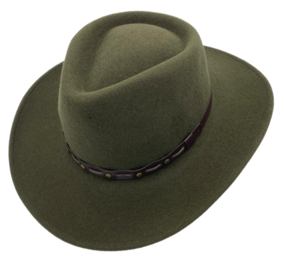 Jacaru 1842 Texas Crushable Wool Felt Hat - Pinched Crown & Leather Hatband (Travel Packable)