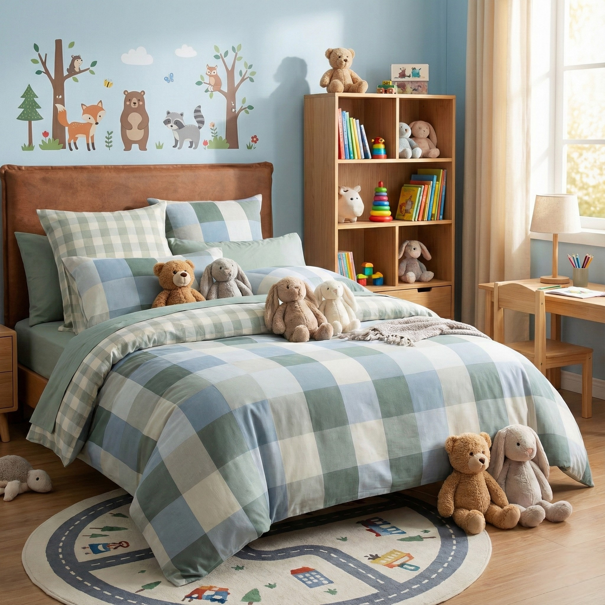 Renee Taylor Jackson Check Textured Cotton Slub Reversible Kids Quilt Cover Set (OEKO-TEX Certified)