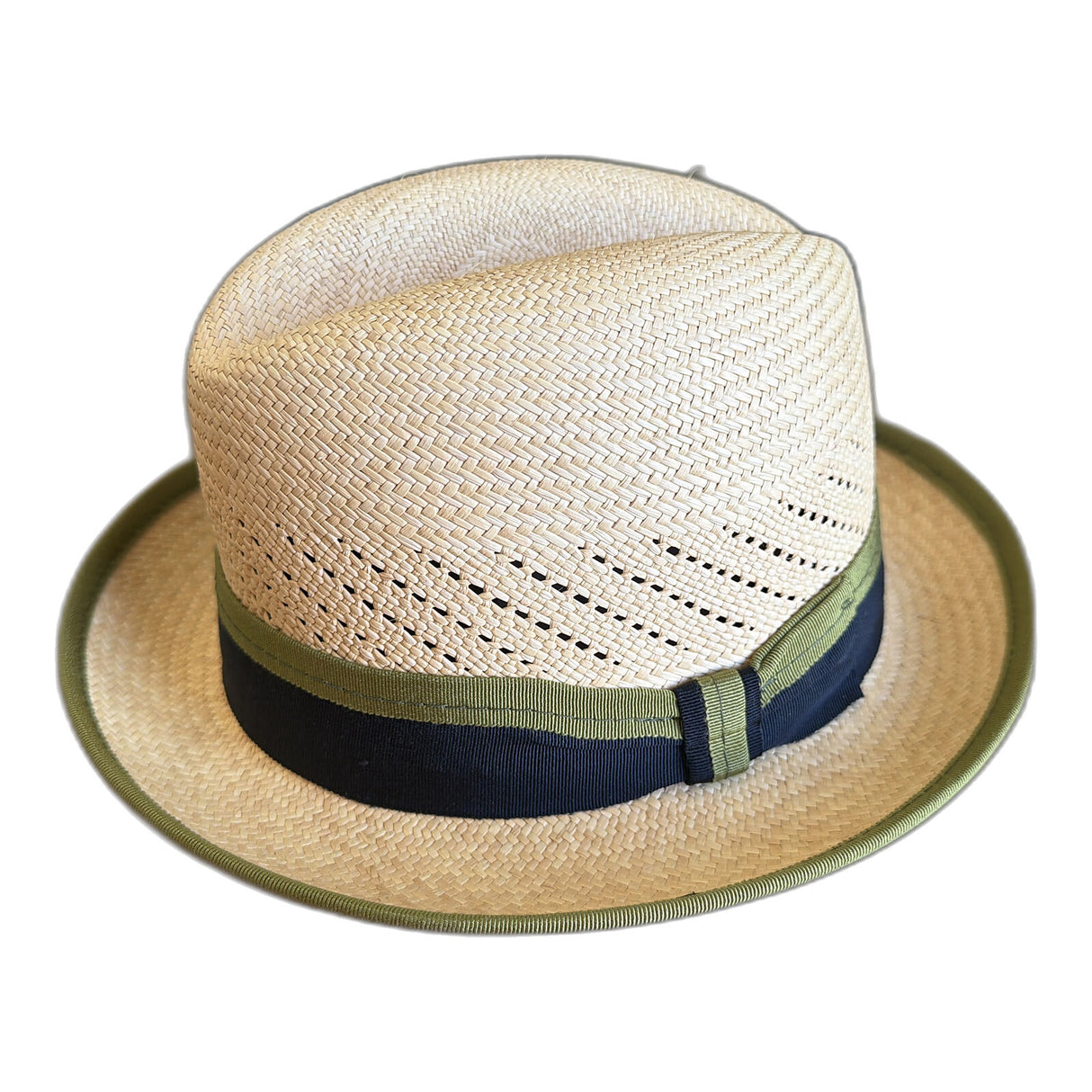 Panama Straw Trilby Hat - Natural & Olive - XL