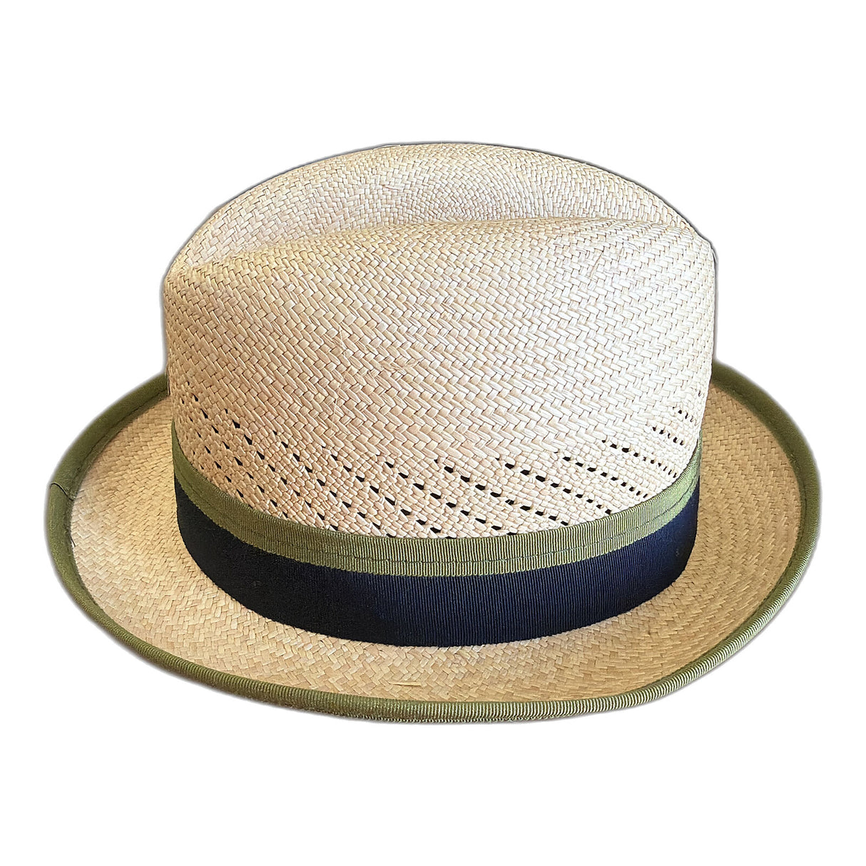 Ecuadorian Panama Straw Trilby Hat - Natural & Olive (Made in USA)