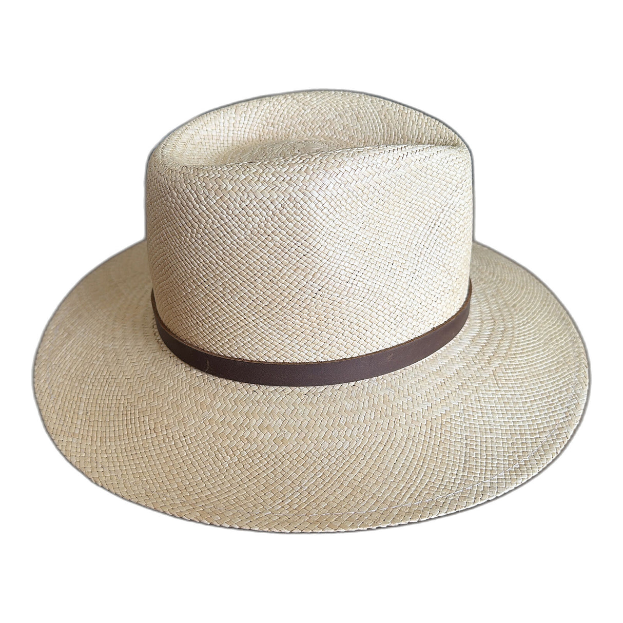 Ecuadorian Panama Straw Fedora Hat - Natural & Brown Leather (Made in USA)