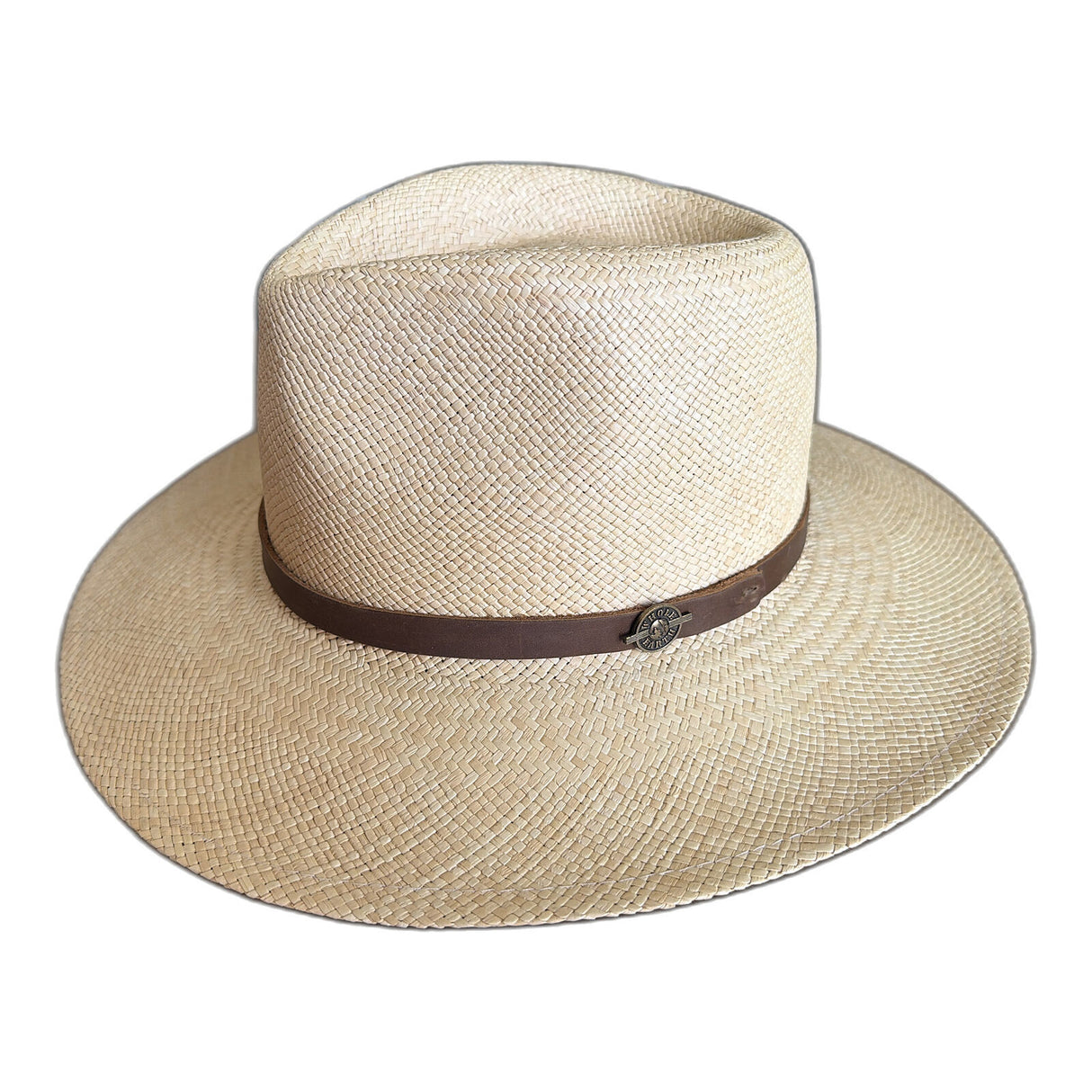 Ecuadorian Panama Straw Fedora Hat - Natural & Brown Leather (Made in USA)