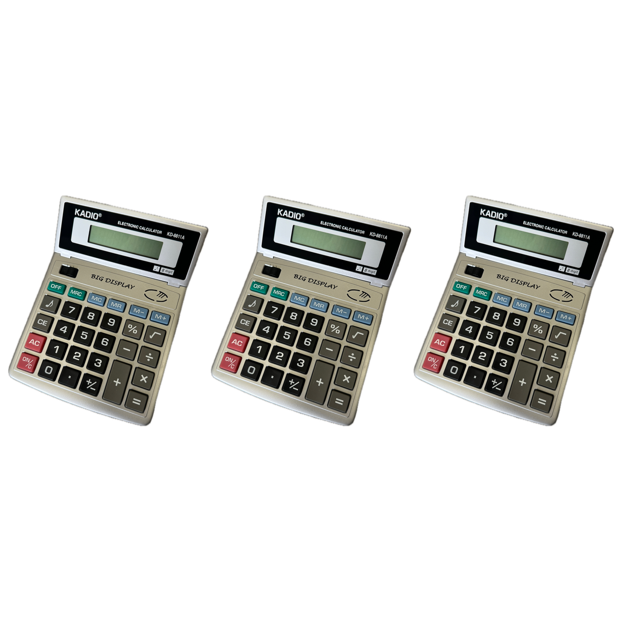 3x Kadio Desktop Calculator - Basic 8-Digit Dual Power LCD Display (Office) (Bulk Pack)