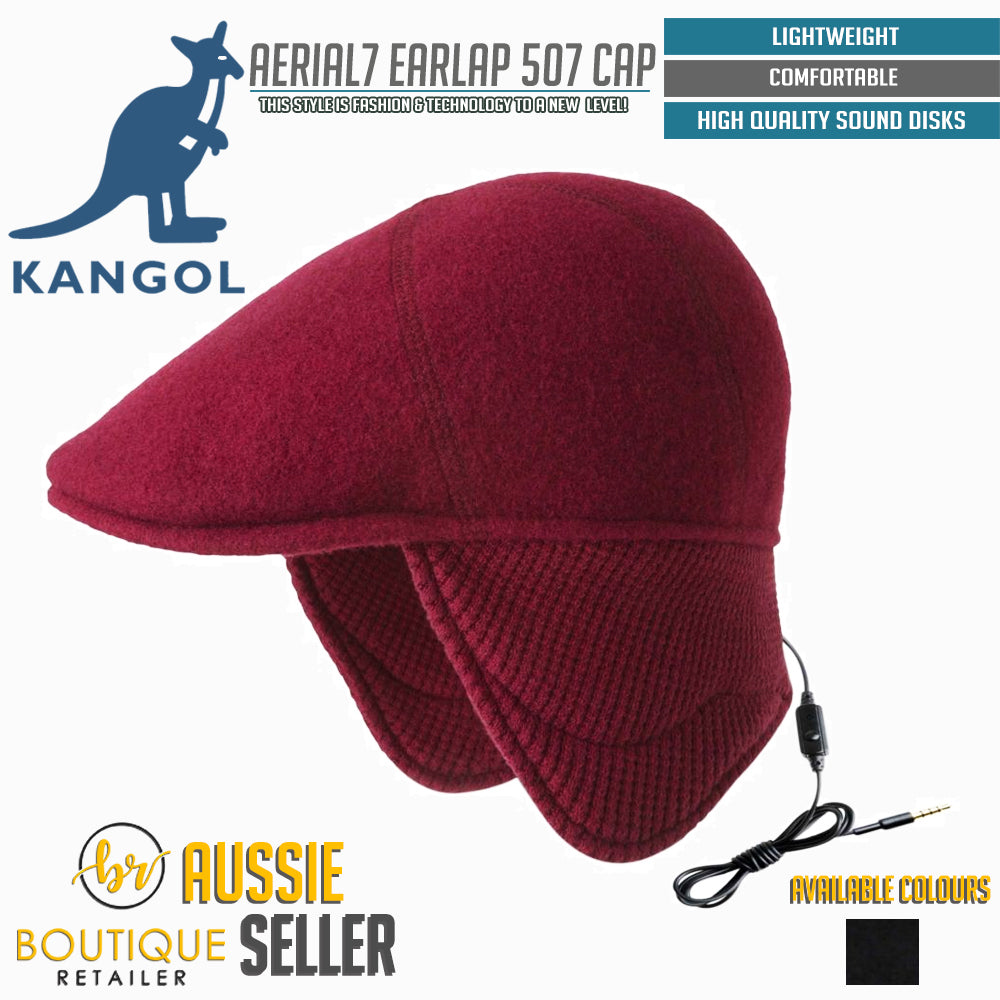 KANGOL Aerial7 Wool Earlap 507 Ivy Cap w/ Headphones Wool Hat in GIFT BOX - Claret