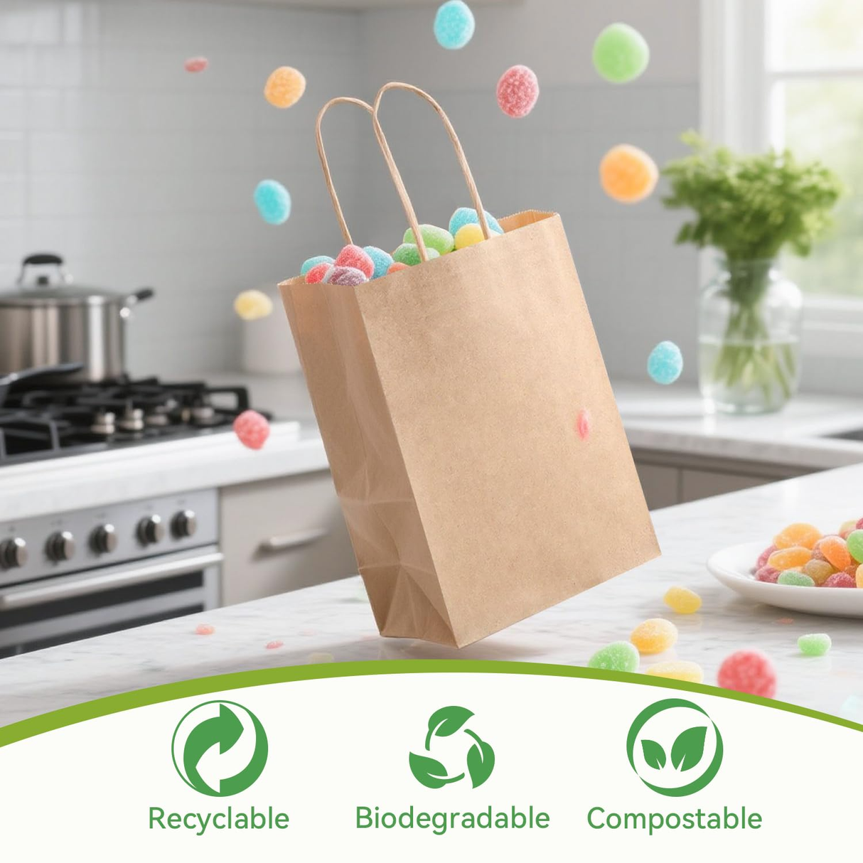 72x Medium Kraft Paper Bags - Bulk Gift Shopping Bags w/Handles - Brown (27x22x11cm)