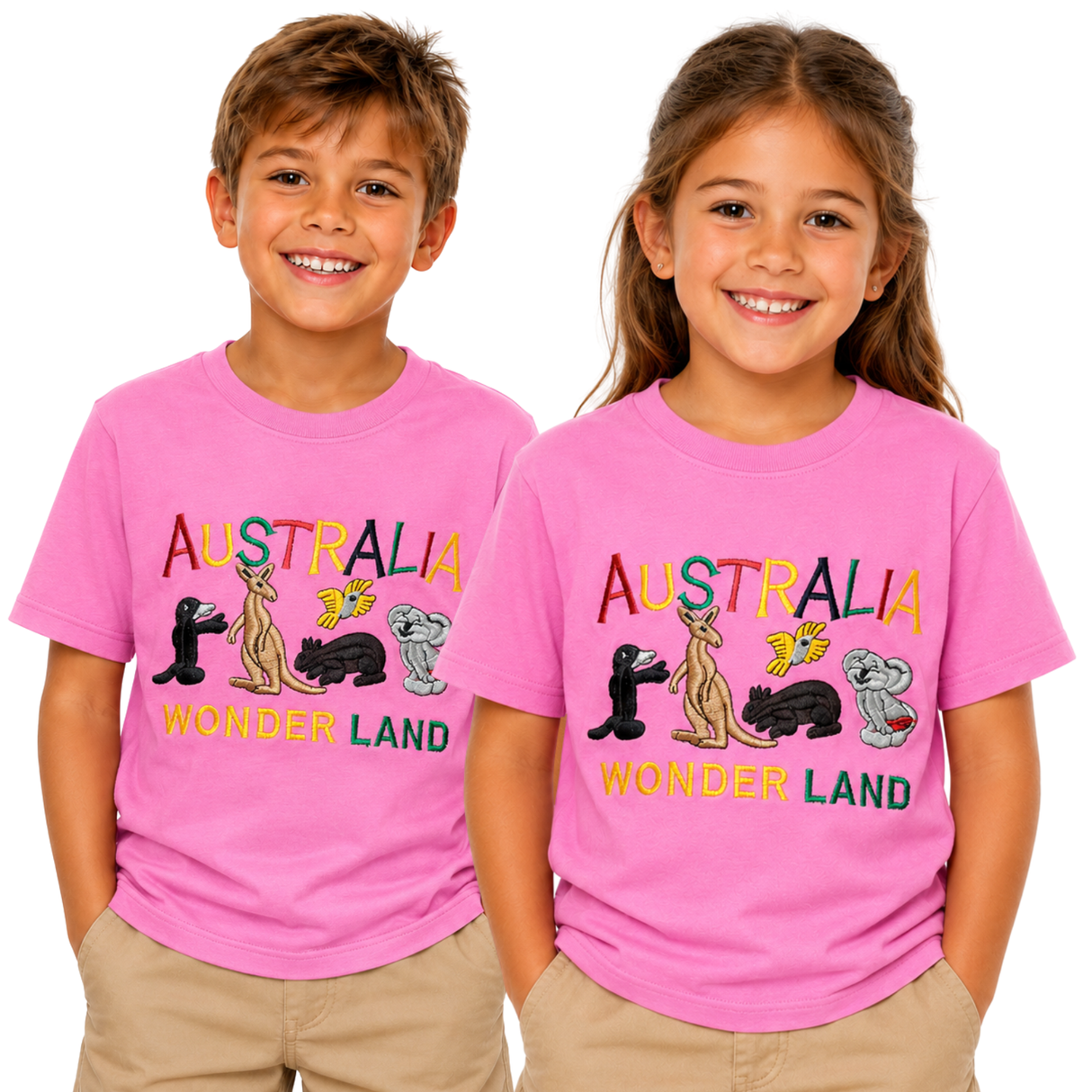 3x Kids Australian Animals T-Shirt Pack - Pink (100% Cotton Childrens Souvenir Gift Top)