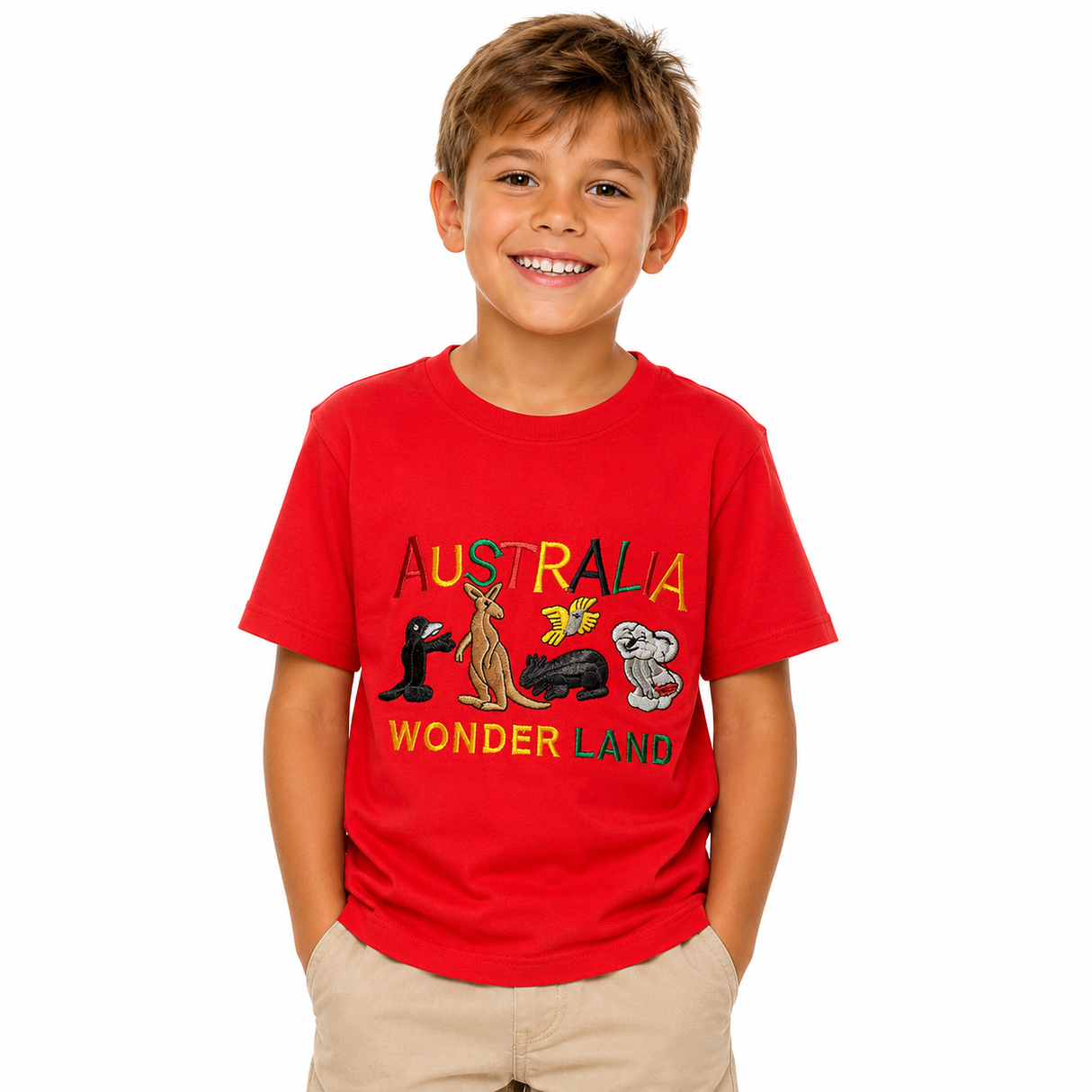 10x Kids Australian Animals T-Shirt Bulk Pack - Red (100% Cotton Childrens Souvenir Gift Top)