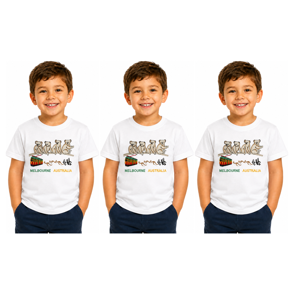 3x Kids Koala Melbourne Australia T-Shirt Pack - White (100% Cotton Childrens Souvenir Gift Top) - 14