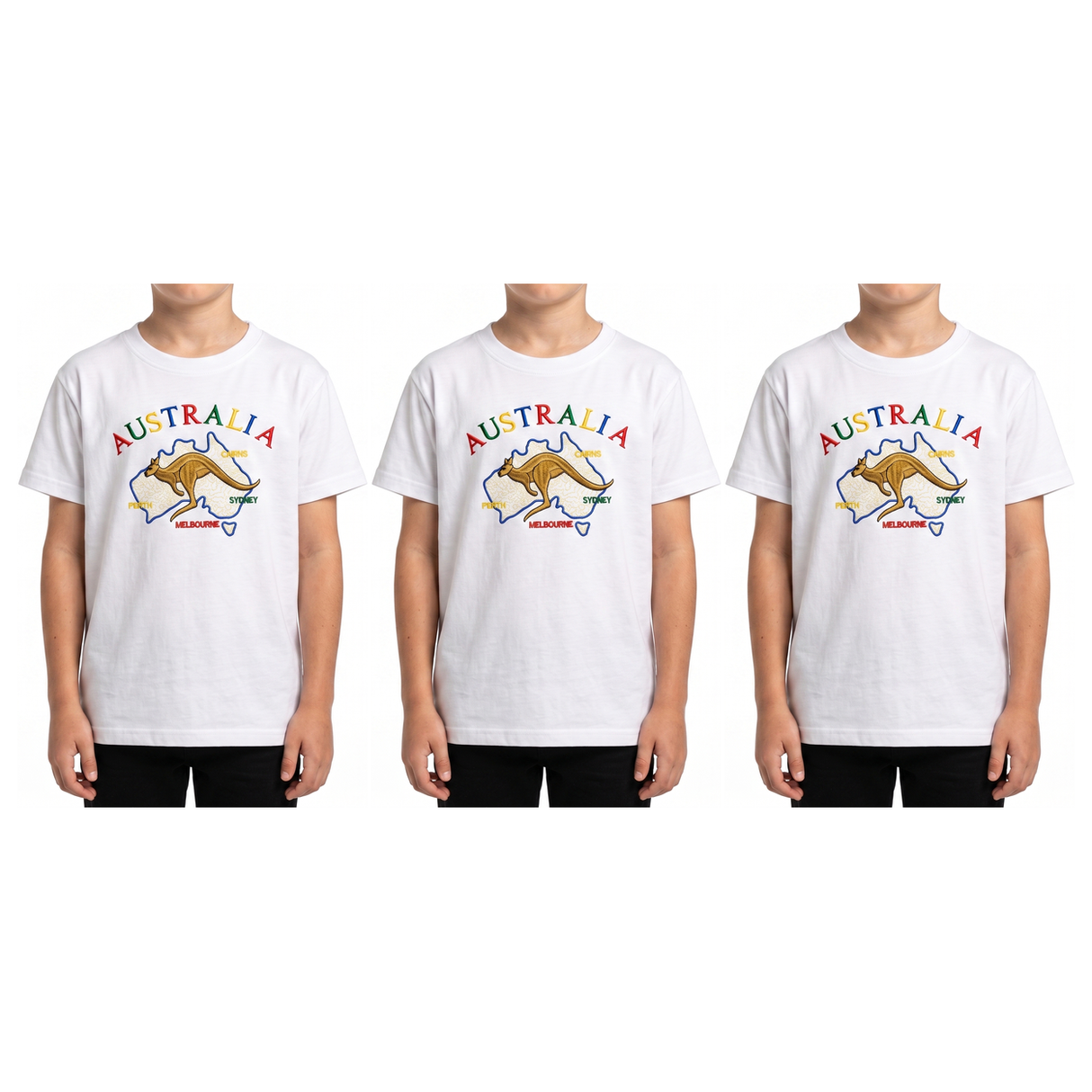 3x Kids Kangaroo Australia T-Shirt Pack - White (100% Cotton Childrens Souvenir Gift Top) - 4