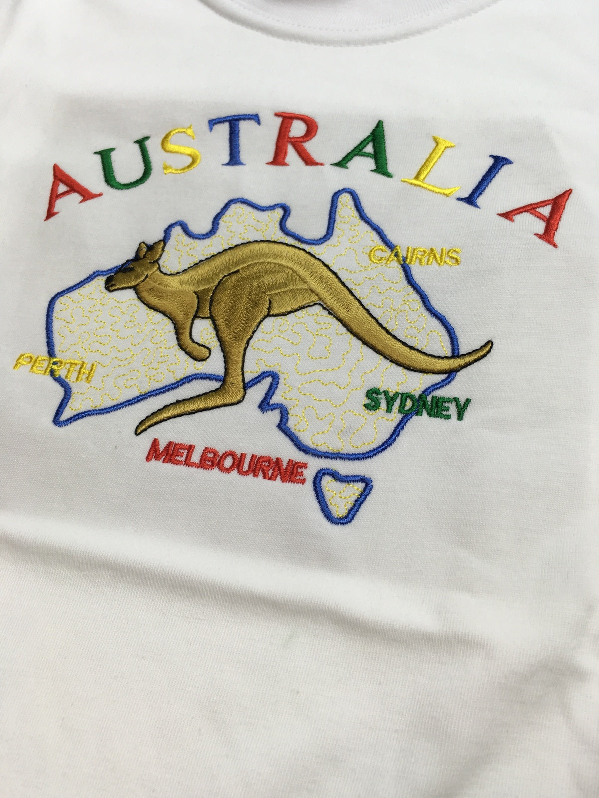 Kids Australian Souvenir Kangaroo T Shirt - White (100% Cotton Childrens Tee Top)