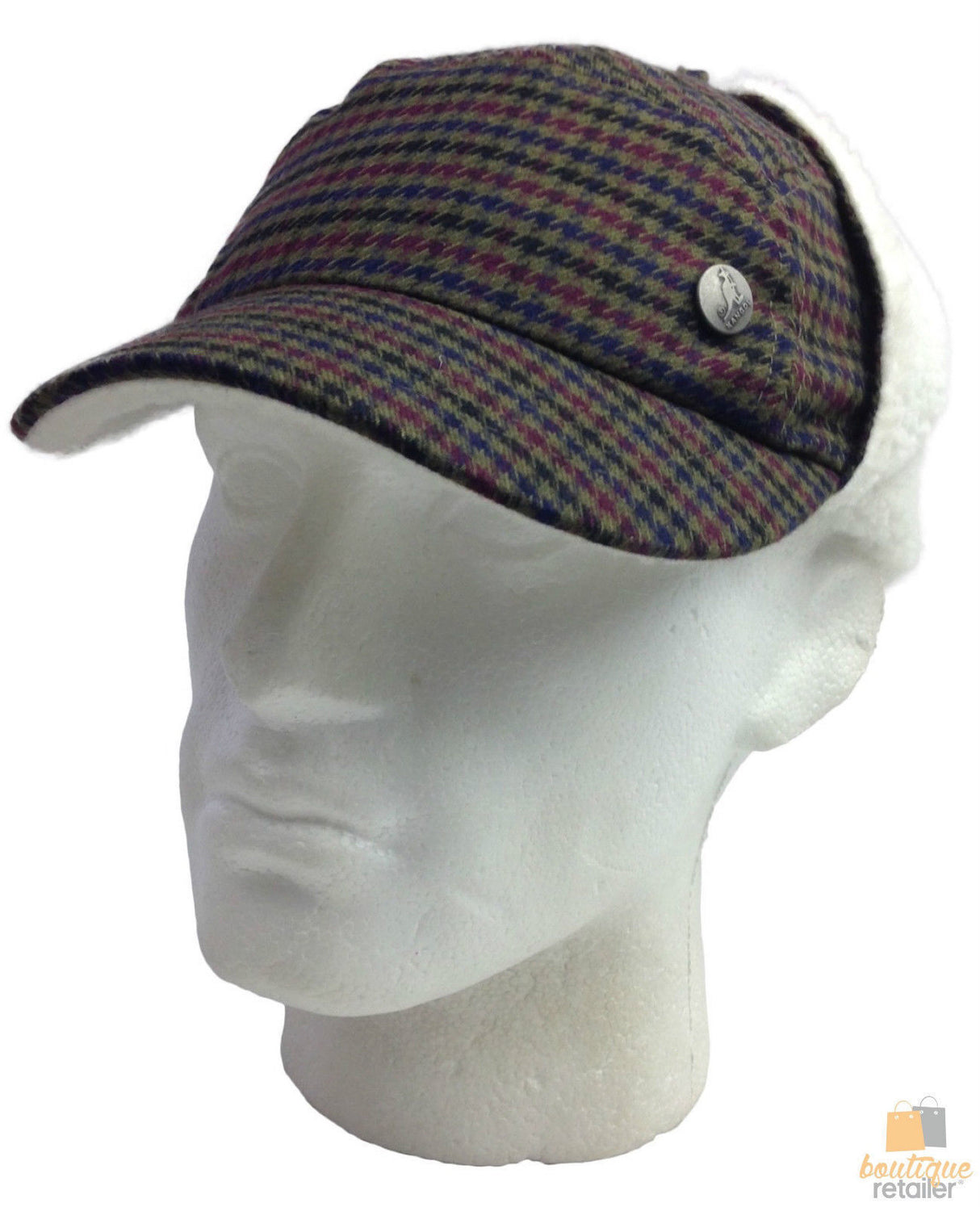 KANGOL Plaid Supre Ushanka Sherpa Chullo Lined Hat Warm Winter Ear Trapper Flying - Grey/Black