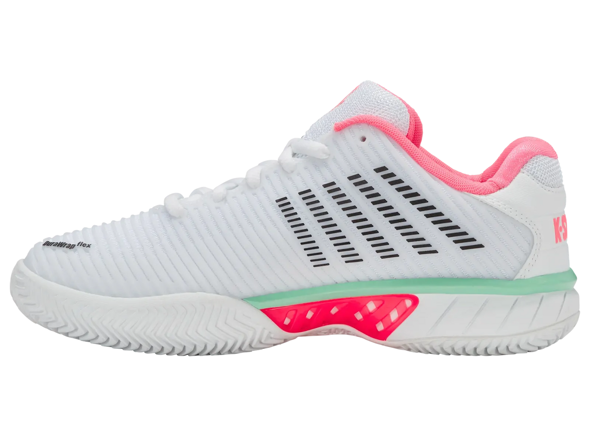K-Swiss Womens Hypercourt Express 2 Clay Tennis Shoes Durawrap Flex CMEVA White/Neon Pastel
