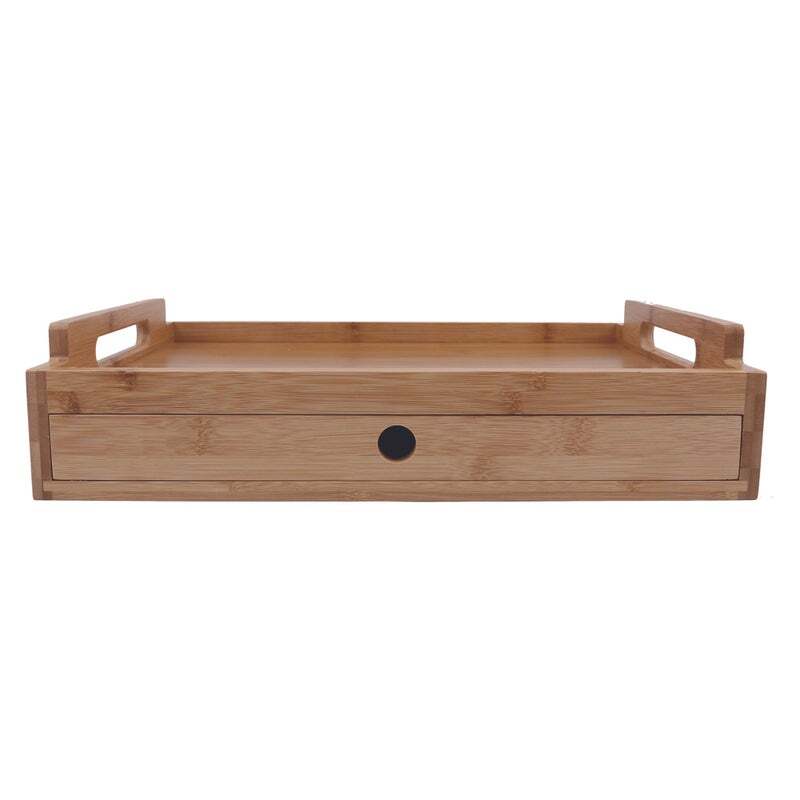 Bamboo Food Serving Wooden Tray with Pull-Out Storage Drawer (43x31x10cm)