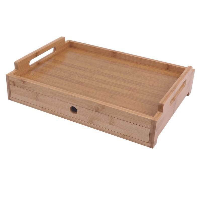 Bamboo Food Serving Wooden Tray with Pull-Out Storage Drawer (43x31x10cm)