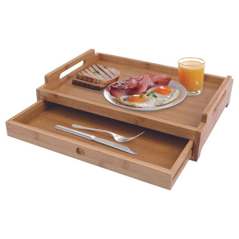 Bamboo Food Serving Wooden Tray with Pull-Out Storage Drawer (43x31x10cm)