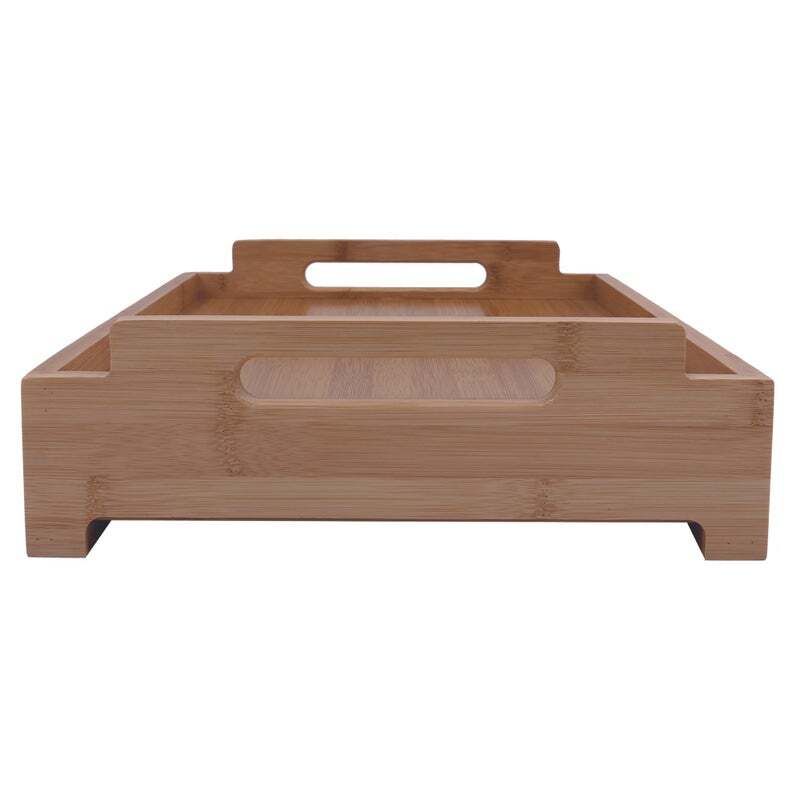 Bamboo Food Serving Wooden Tray with Pull-Out Storage Drawer (43x31x10cm)