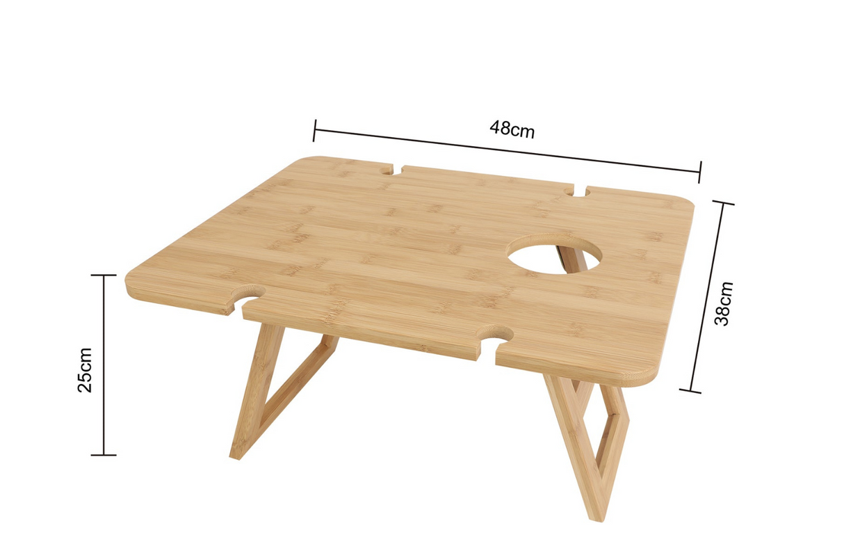 48cm Bamboo Fodlable Picnic Table, Wine and Snack Travel Camping Table