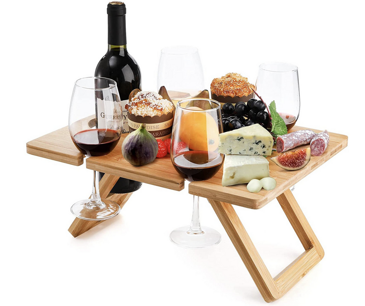 48cm Bamboo Fodlable Picnic Table, Wine and Snack Travel Camping Table
