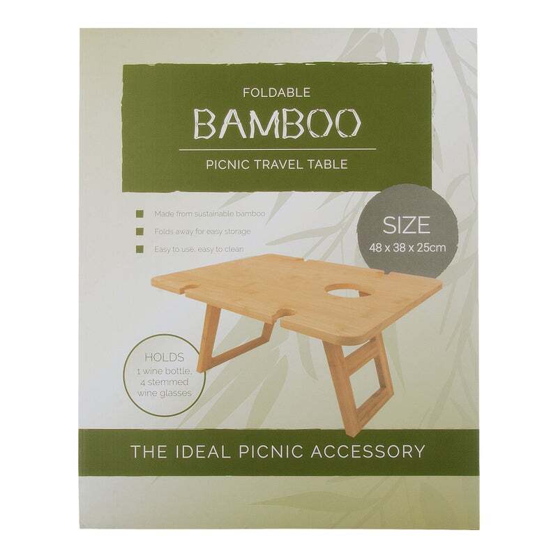 48cm Bamboo Fodlable Picnic Table, Wine and Snack Travel Camping Table