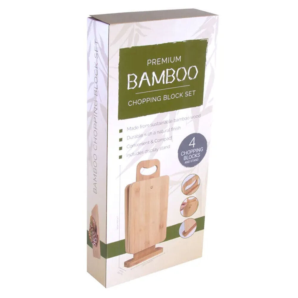 4pc Bamboo 22x14cm Chopping Block/Cutting Board Set w/ Display Stand