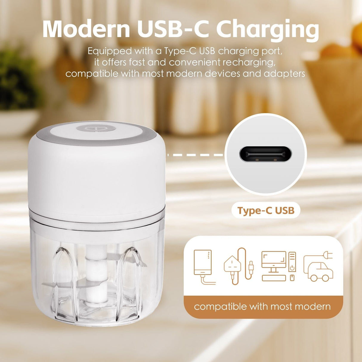 Mini Food Processor 250ml Cordless Portable USB Rechargeable Chopper