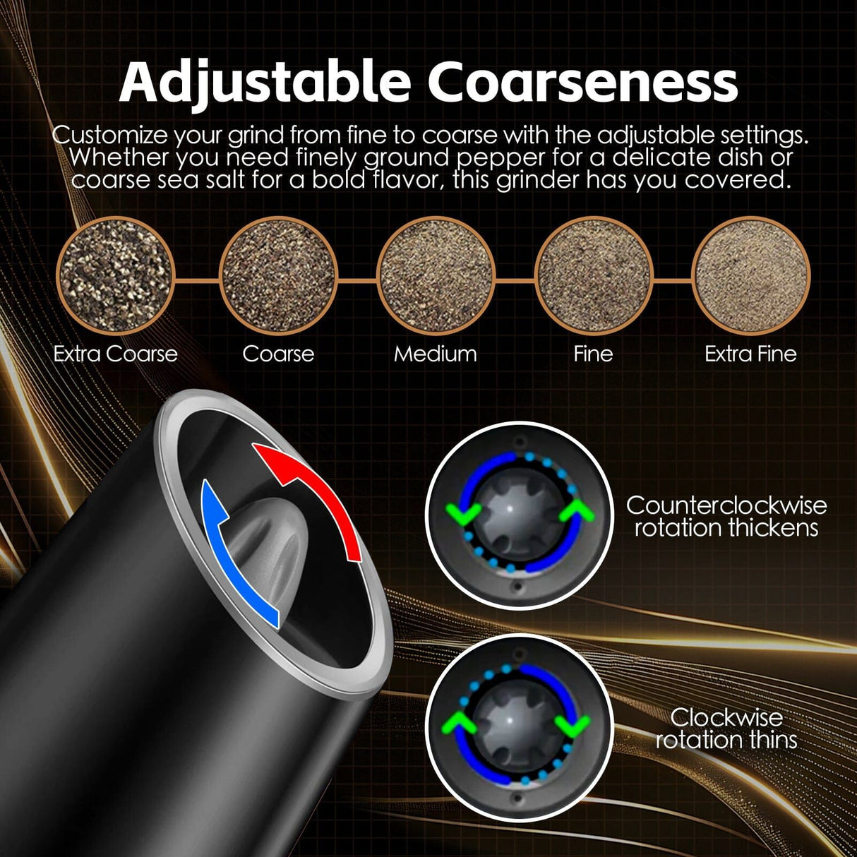 Cook Easy Electric Salt & Pepper Grinder - Gravity Sensor Refillable (Kitchen Spice Mill)