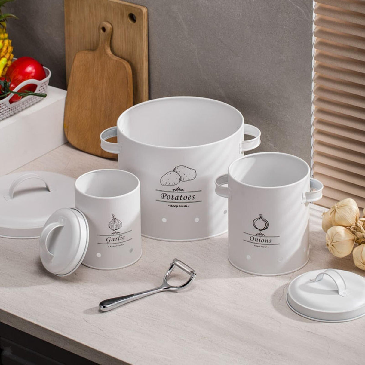 Clevinger 3 Piece Rustic Style Galvanised Iron Vegetable Storage Tins with Lids