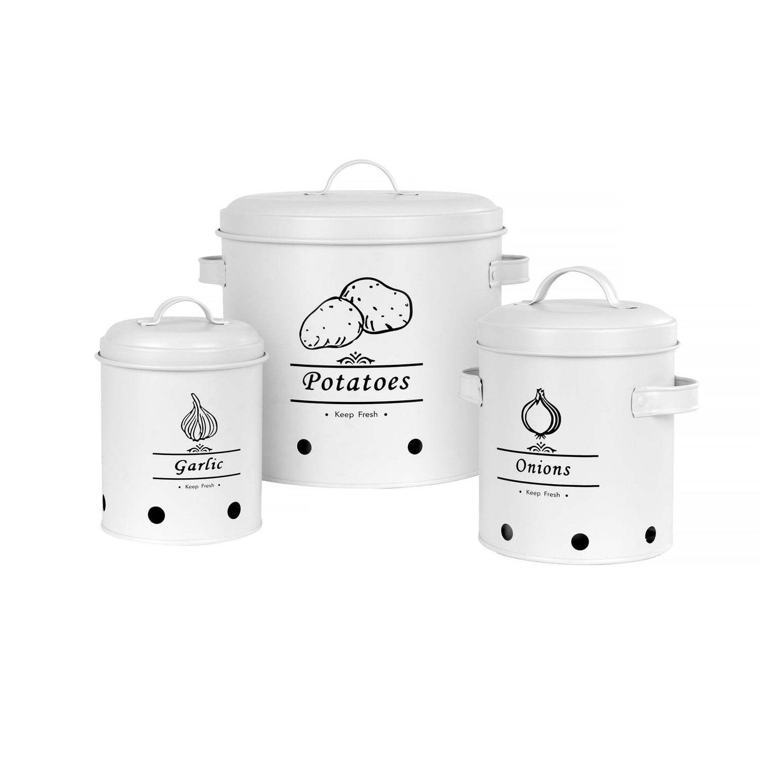 Clevinger 3 Piece Rustic Style Galvanised Iron Vegetable Storage Tins with Lids