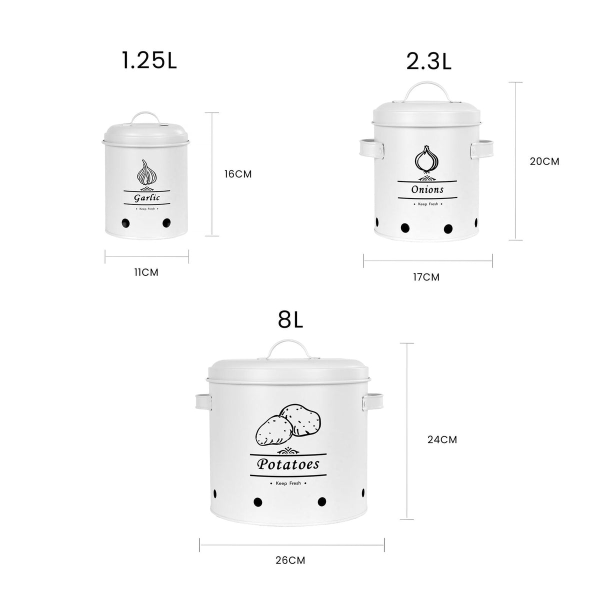 Clevinger 3 Piece Rustic Style Galvanised Iron Vegetable Storage Tins with Lids