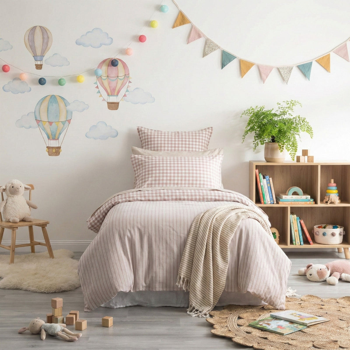 Renee Taylor Alison Yarn Dyed Cotton Reversible Kids Quilt Cover Set - Clay (OEKO-TEX Certified)