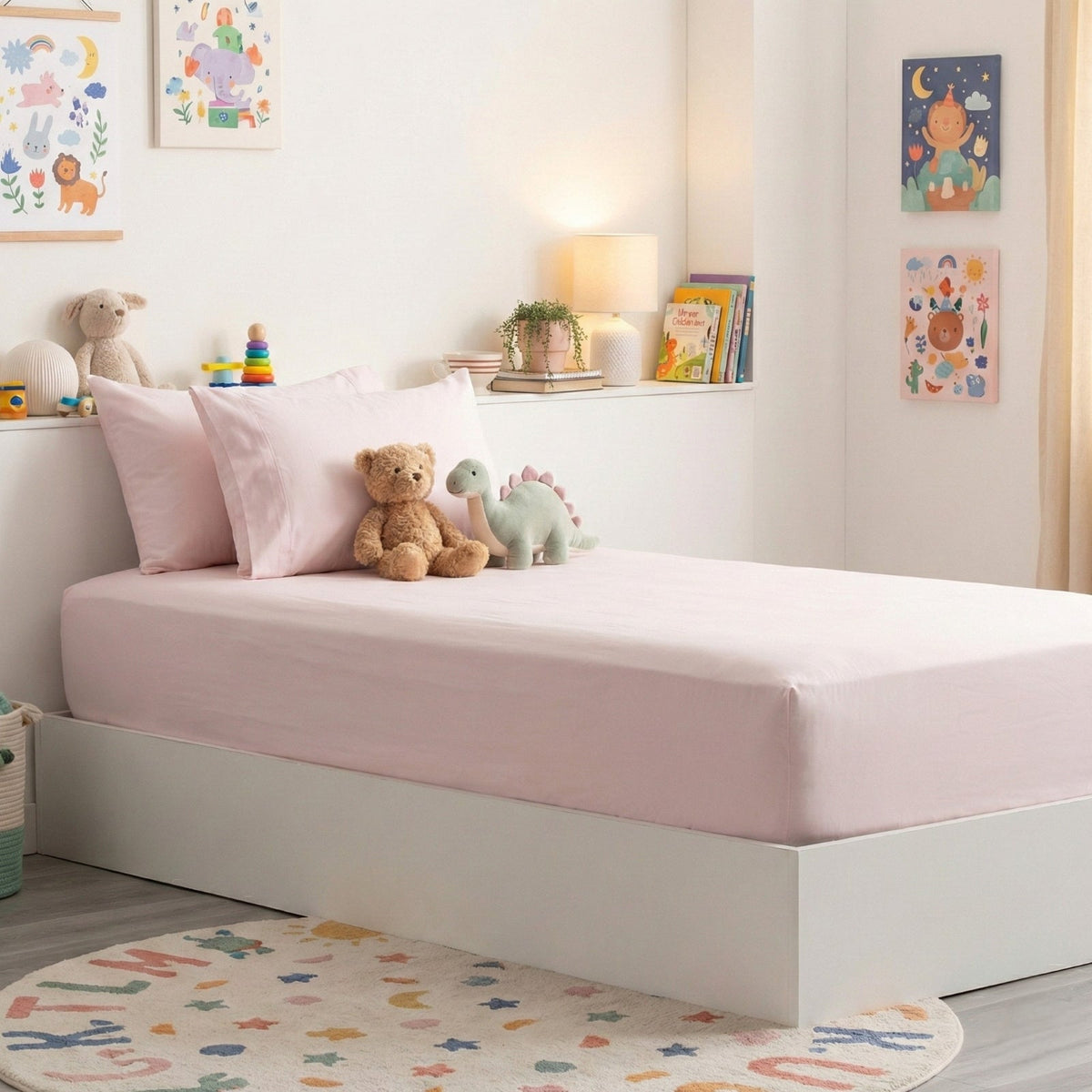 Park Avenue 500TC Natural Bamboo Cotton Kids Fitted Sheet & Pillowcase Set - Peach (Anti-Wrinkle Satin Finish)