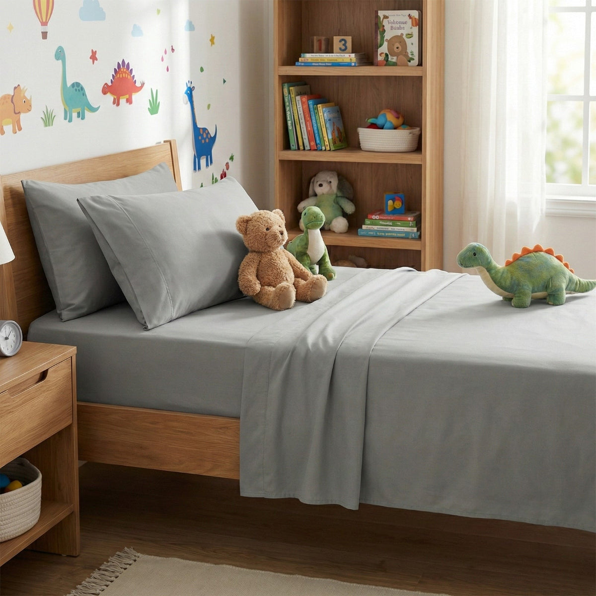 Park Avenue 500TC Natural Bamboo Cotton Kids Bed Sheet Set - Charcoal (Anti-Wrinkle Satin Finish)
