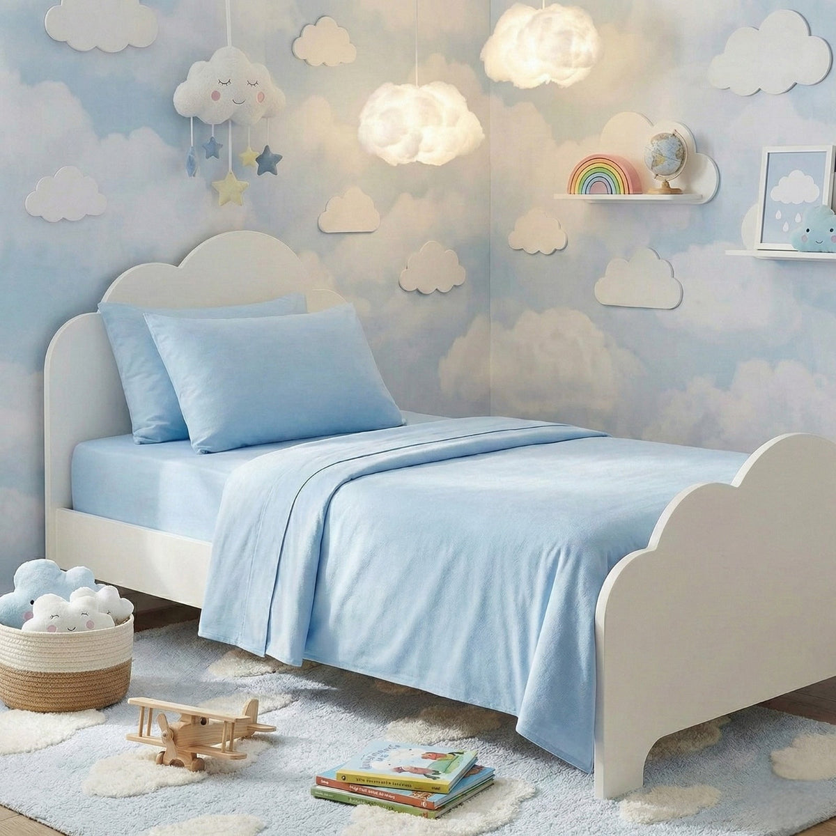 Park Avenue 500TC Natural Bamboo Cotton Kids Bed Sheet Set - Mid Blue (Anti-Wrinkle Satin Finish)
