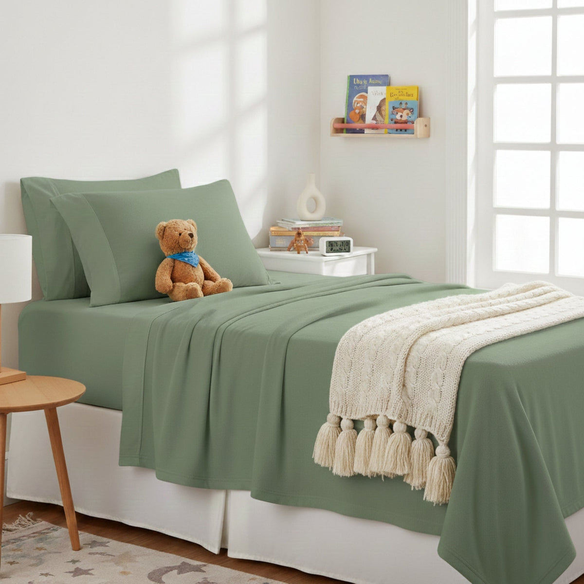 Park Avenue 175 GSM Egyptian Cotton Flannelette Kids Bed Sheet Set - Juniper