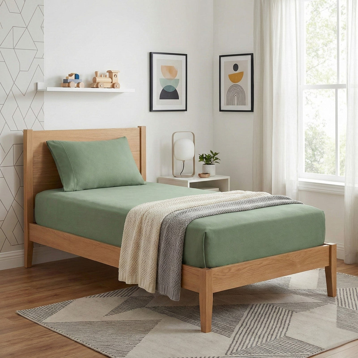 Park Avenue 175 GSM Egyptian Cotton Flannelette Kids Fitted Sheet & Pillowcase Set - Juniper