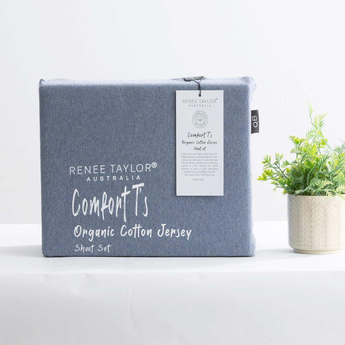 Renee Taylor Comfort T's Organic Cotton Jersey Bed Sheet Set - Ink (OEKO-TEX Certified)