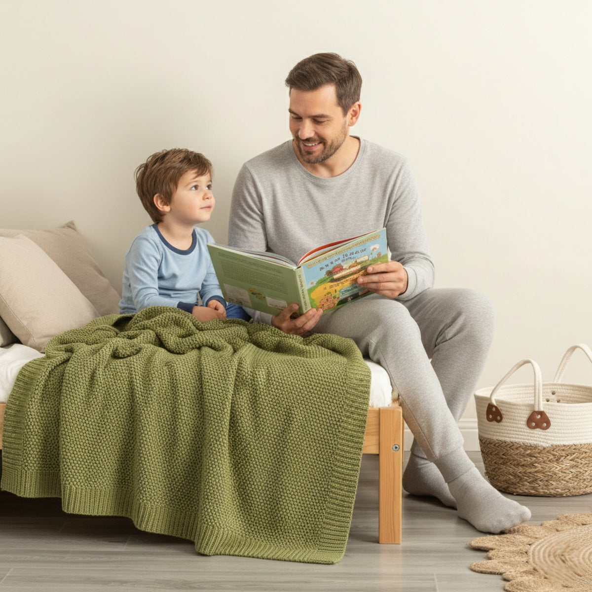 Renee Taylor Kids Moss Seed Stitch Knit Cotton Decorative Throw Blanket - Sage (130 x 170cm)
