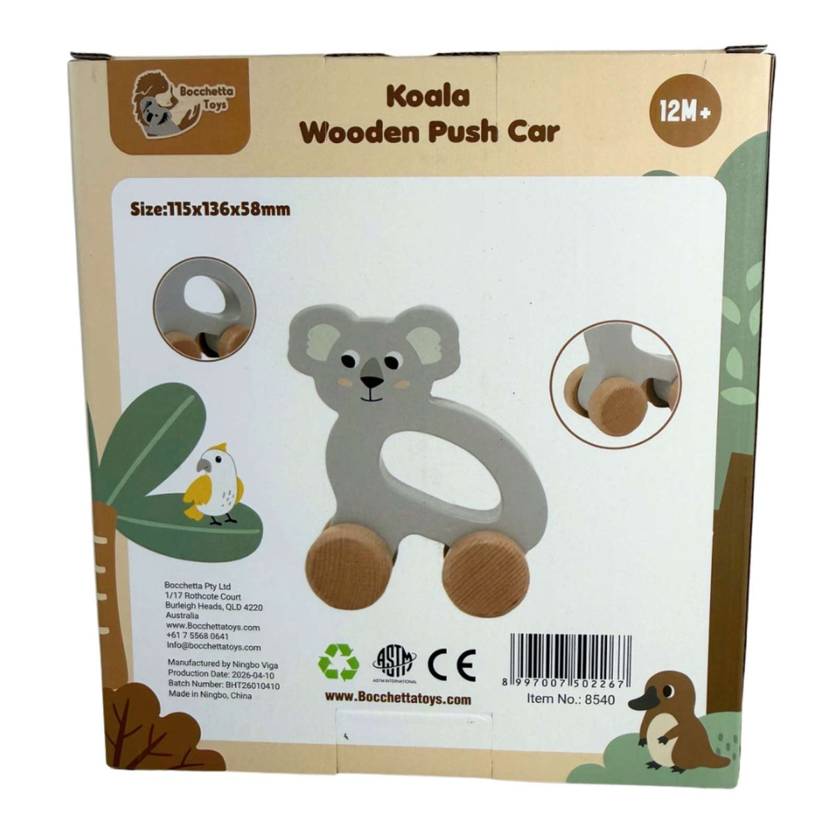 Bocchetta Koala Wooden Push Car (Toddler Push Along Toy 12 Months+)