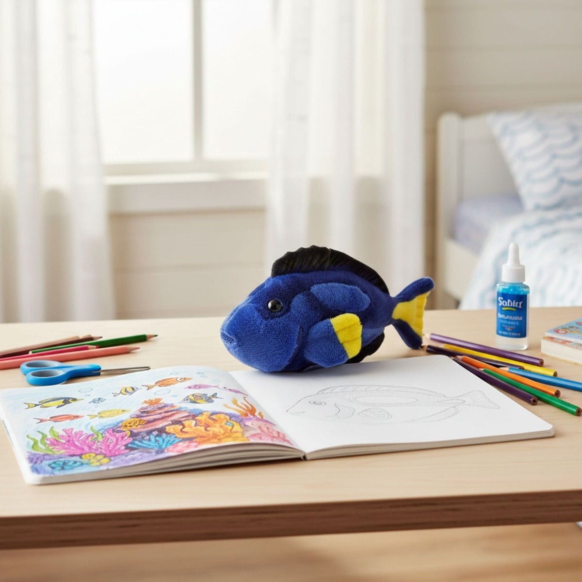 Bocchetta Koral 21cm Blue Tang Fish Plush Toy (Realistic Stuffed Animal Sea Life Gift)