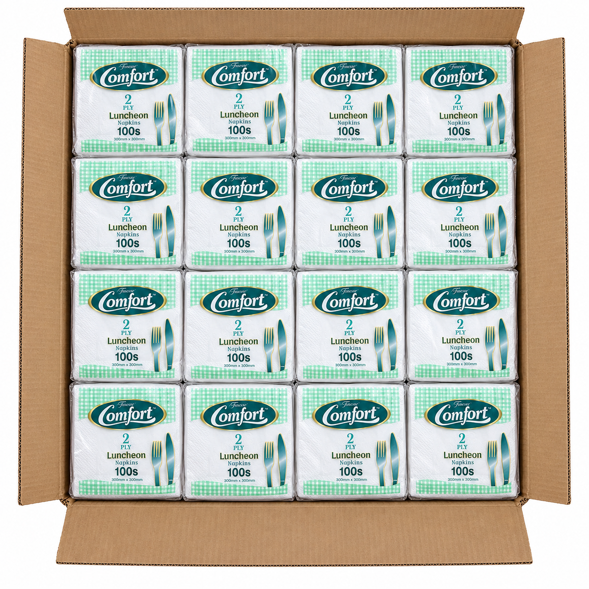 2000x Paper Lunch Napkins 2-Ply (20x 100 Packs) Lunchen Tissue - 300x300mm - Bulk Box