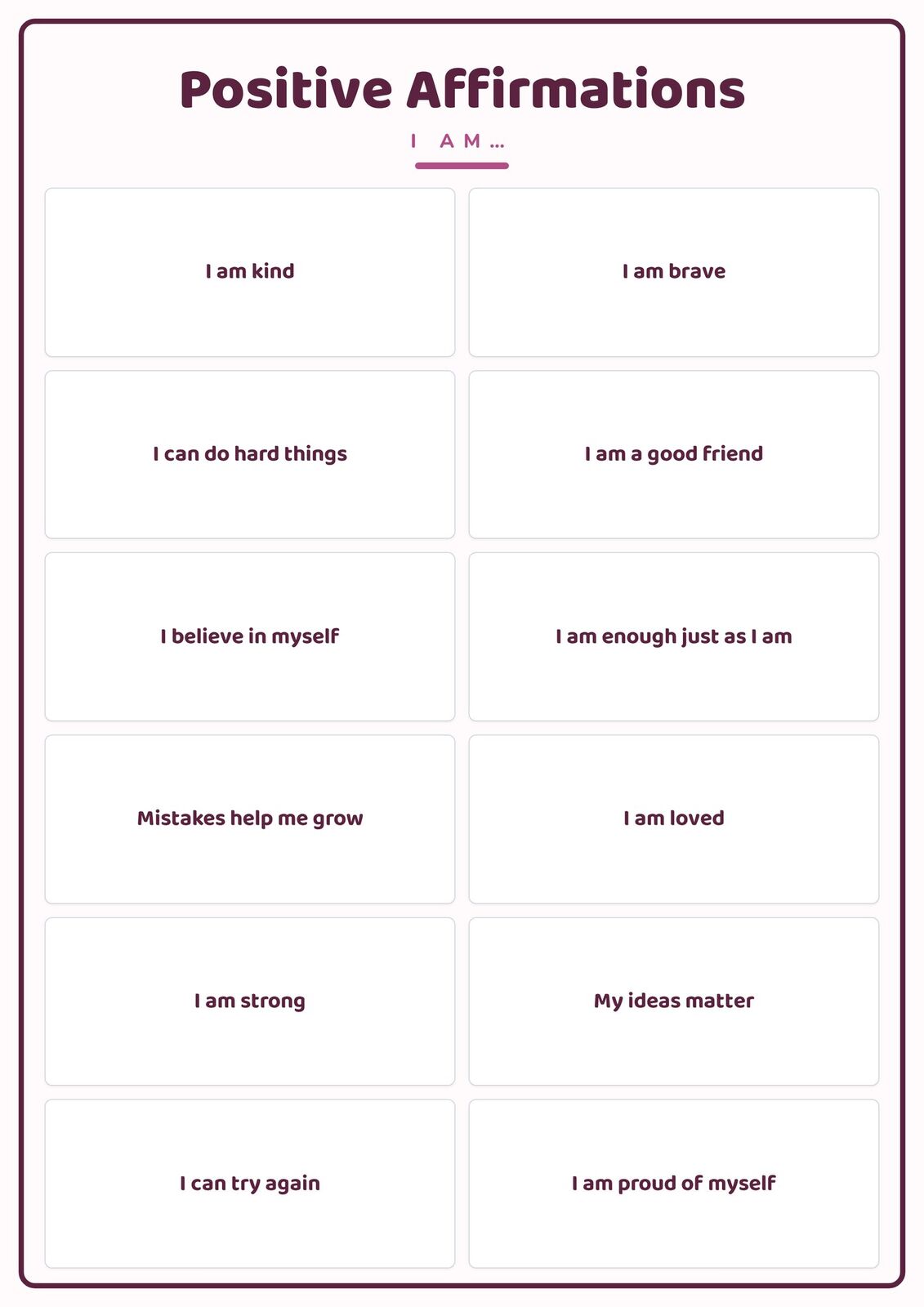 Positive Affirmations: A4 Matte Laminated Educational Poster Print - 210x297mm