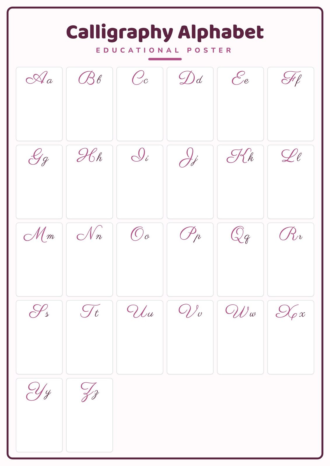Calligraphy Alphabet: A4 Matte Laminated Educational Poster Print - 210x297mm