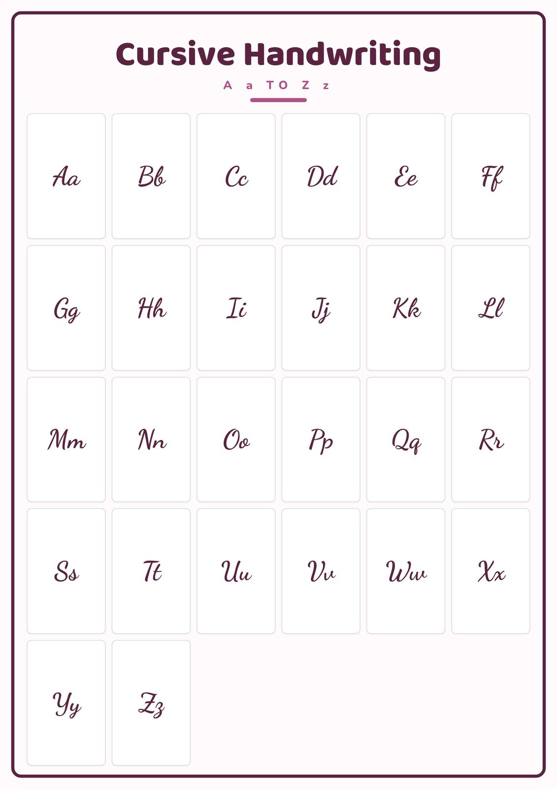 Cursive Handwriting: A4 Matte Laminated Educational Poster Print - 210x297mm