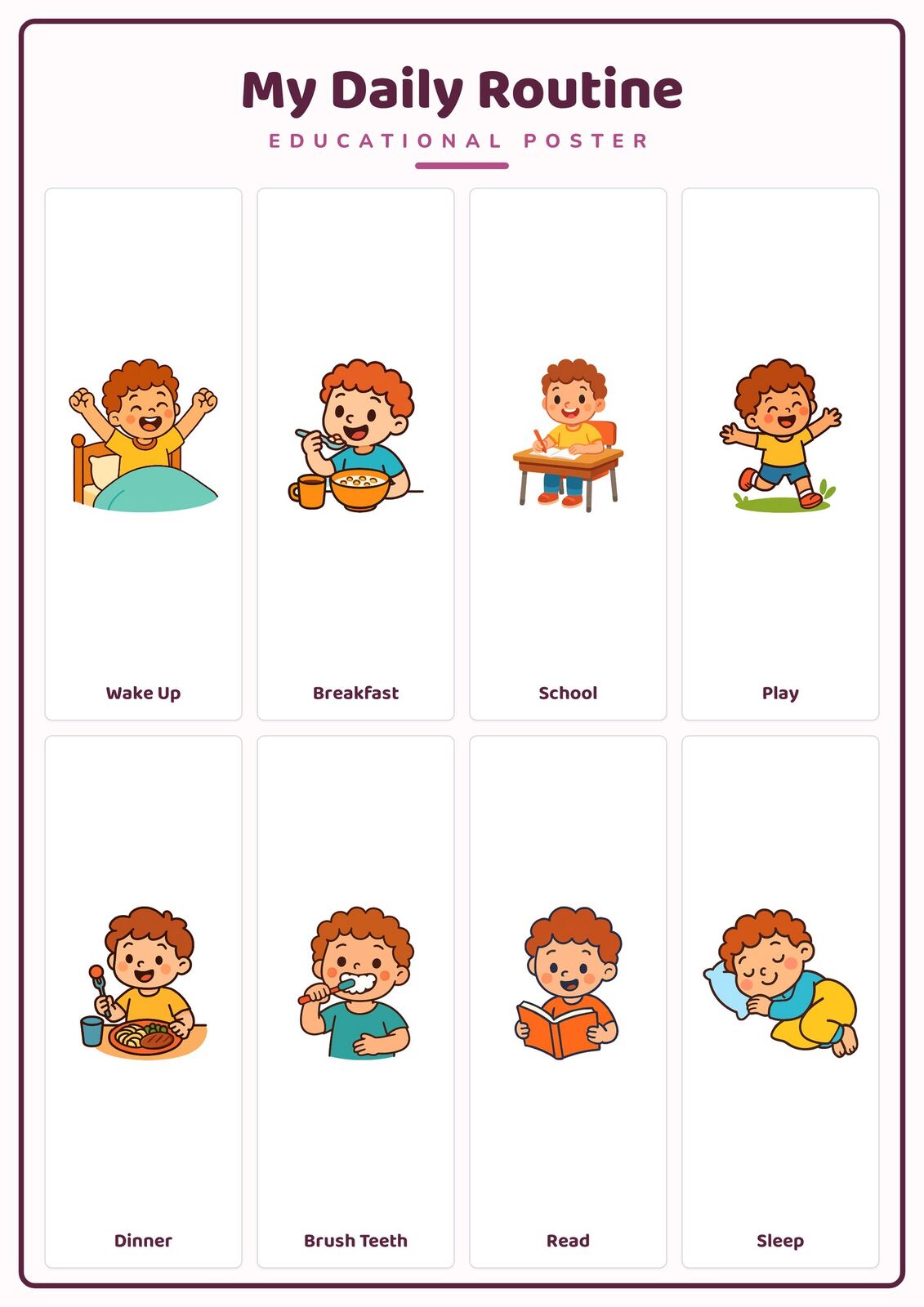 My Daily Routine: A4 Matte Laminated Educational Poster Print - 210x297mm