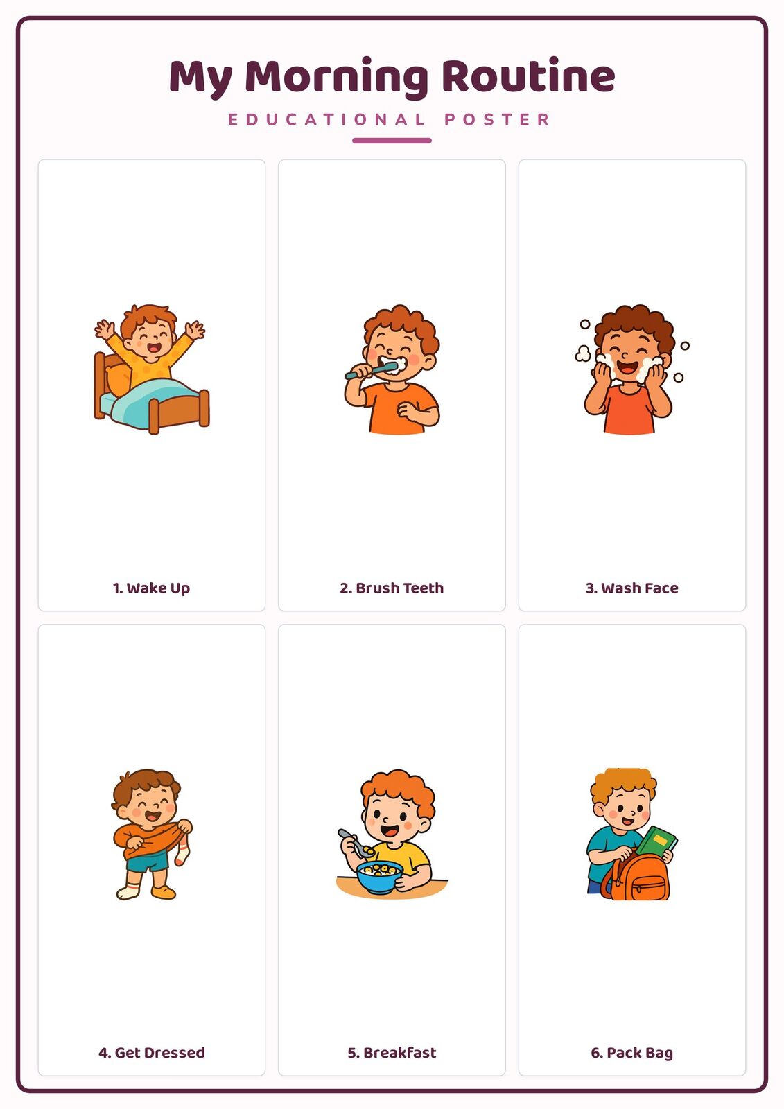 Morning Routine: A4 Matte Laminated Educational Poster Print - 210x297mm