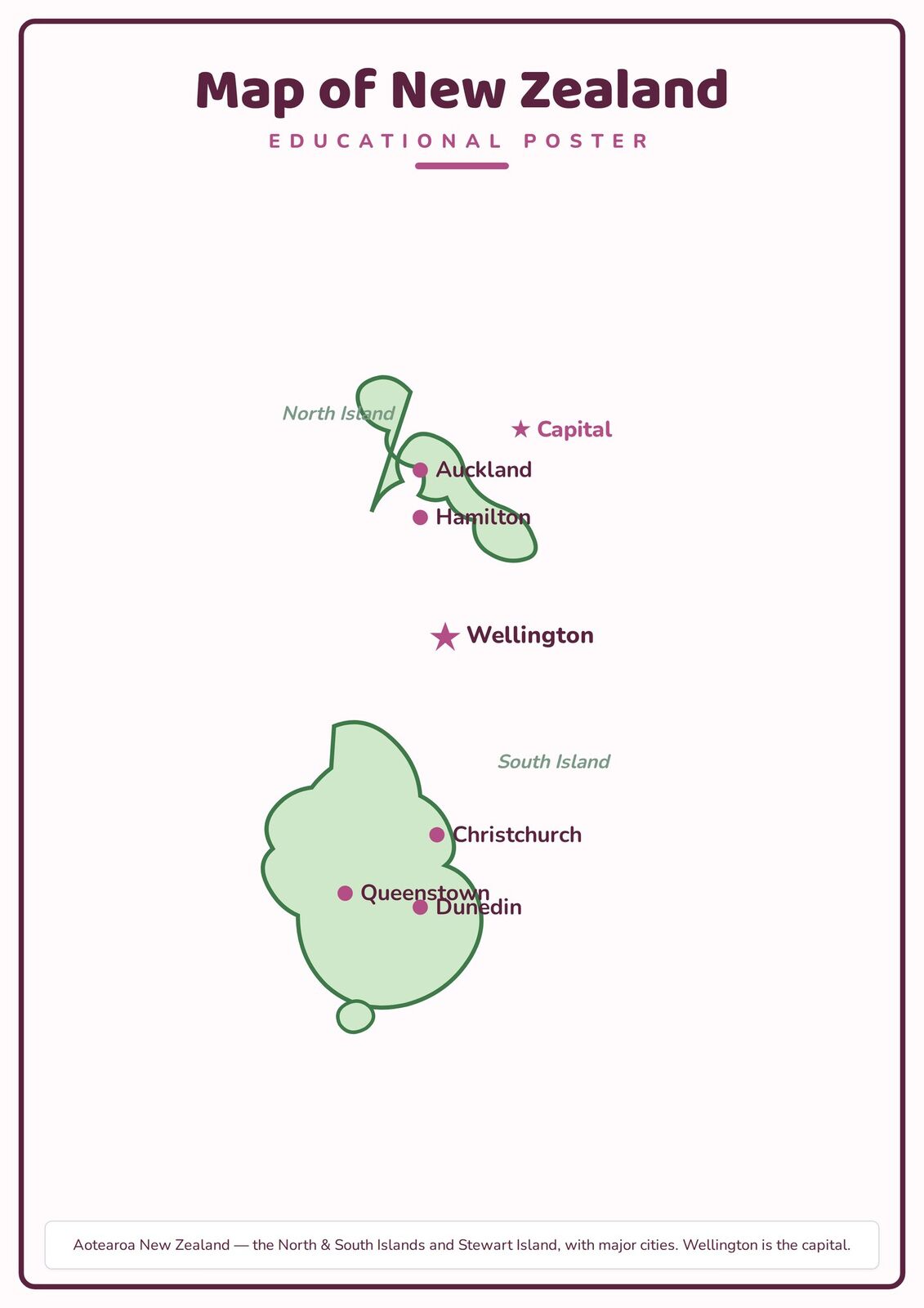 Map of New Zealand: A4 Matte Laminated Educational Poster Print - 210x297mm