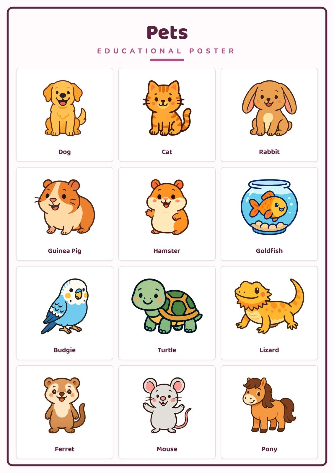 Pets: A4 Matte Laminated Educational Poster Print - 210x297mm