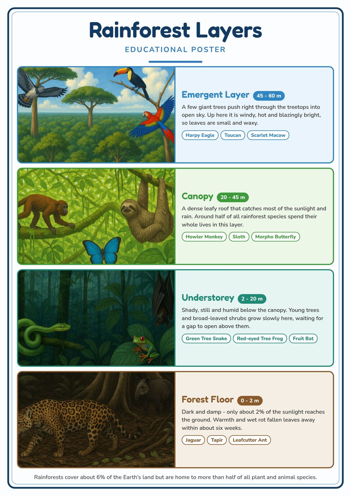 Rainforest Layers: A4 Matte Laminated Educational Poster Print - 210x297mm