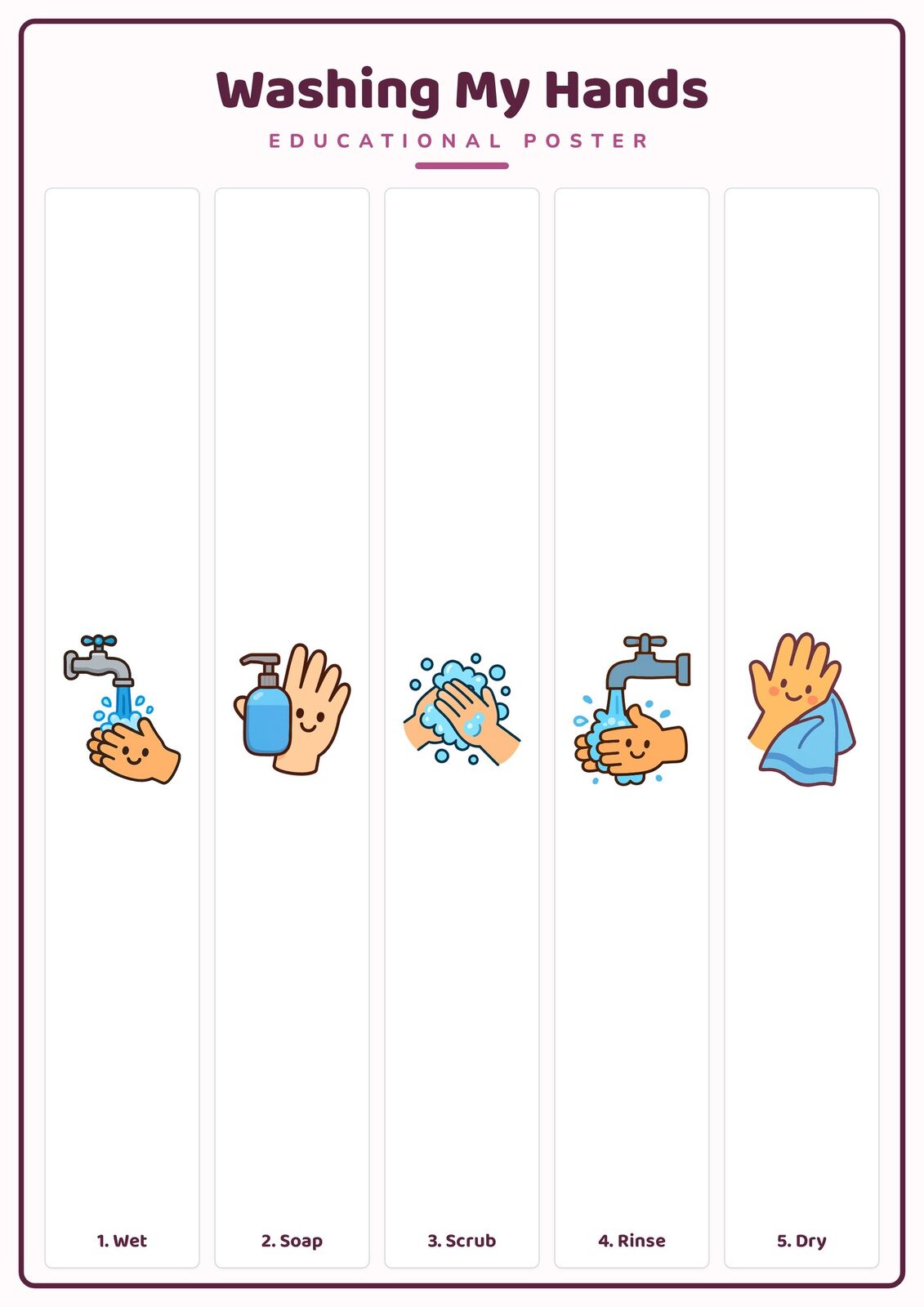 Washing My Hands: A4 Matte Laminated Educational Poster Print - 210x297mm