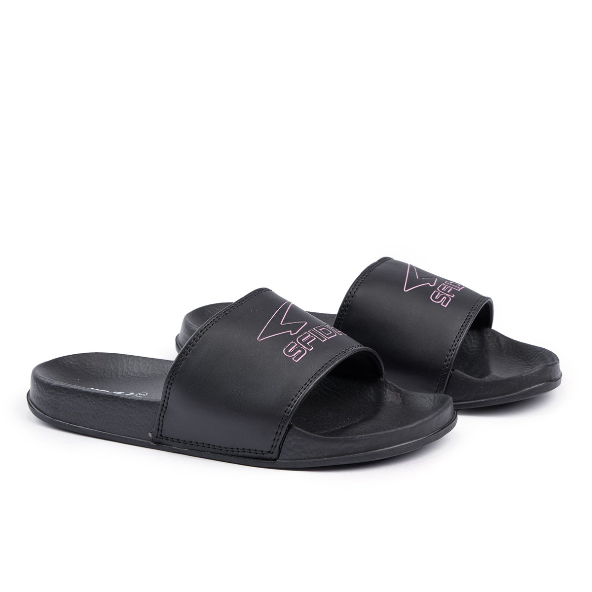 Sfida Laze Girls Slides - Black/Metallic Blush (Kids Slip On Sandals)